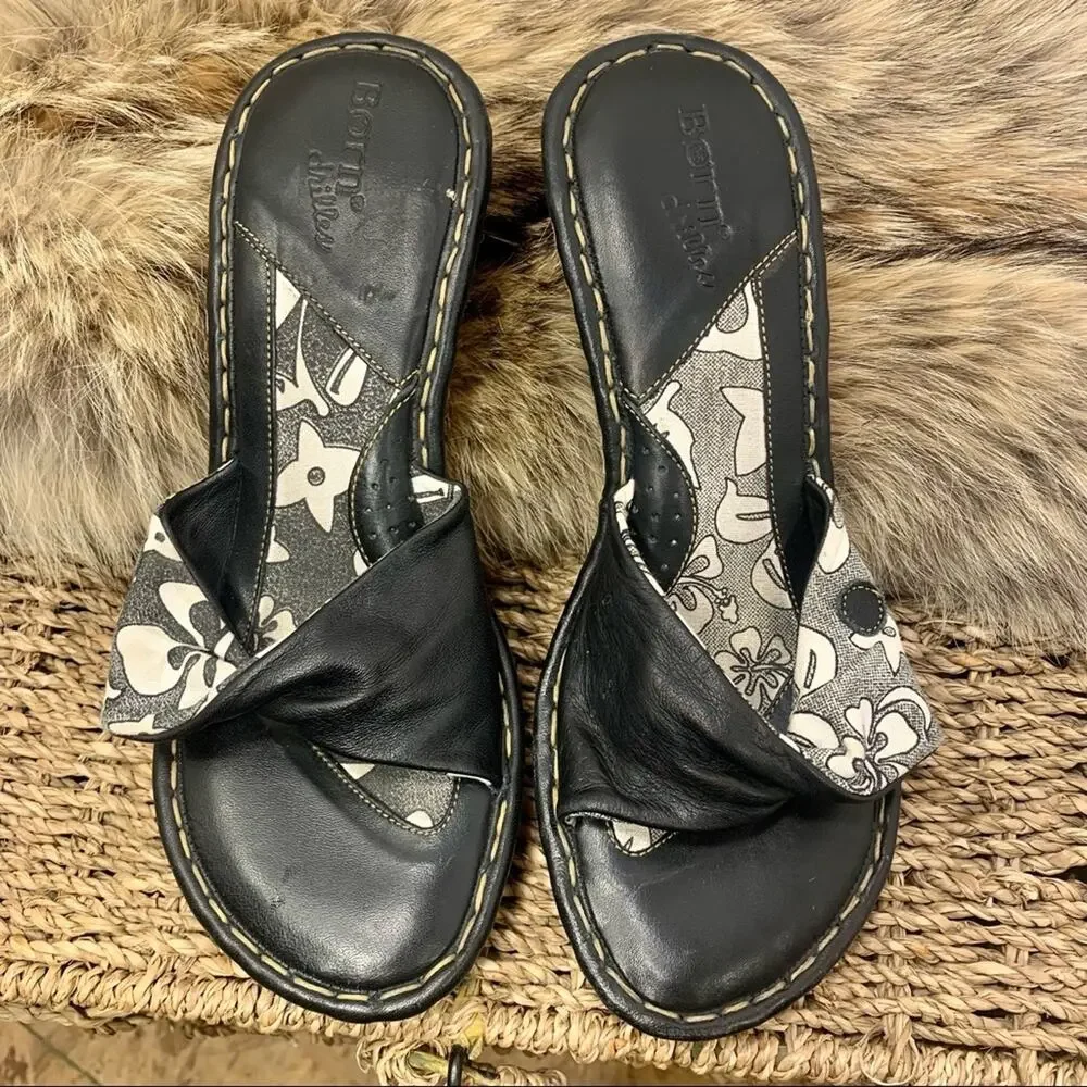 Born Drilles Verano Espadrille Chunky Platform Wedge Floral Sandal Leather Sz‎ 8
